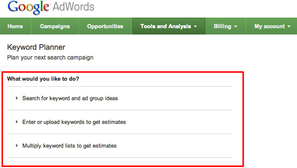 Google AdWords: Планировщик ключевых слов