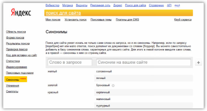 Яндекс.Поиск для сайта: со своими синонимами