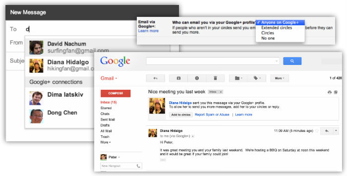 Gmail: шлите на Google+